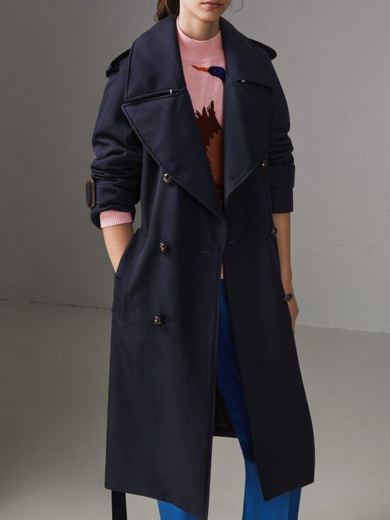 Burberry Jackets & Blazers - NWT Burberry Oversize Wool Wide Lapel Belted Trench Coat, Blue, US12/UK14